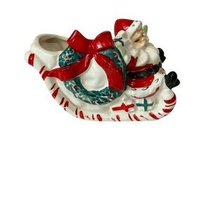 Ucagco Japan 1950’s Ceramic Santa Claus in Sleigh candy Dish Planter  Vintage